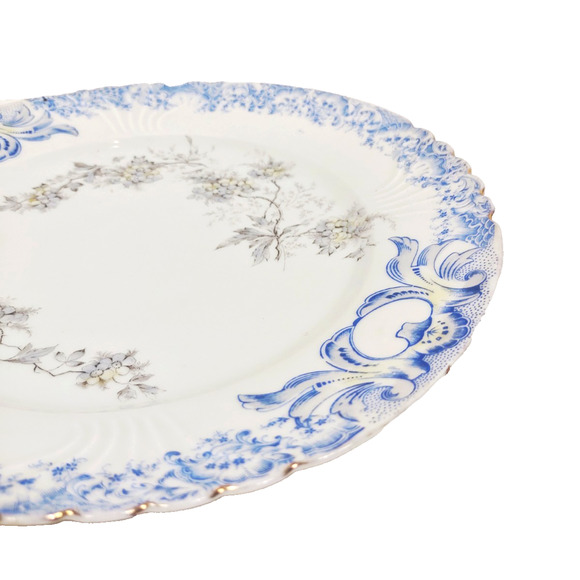 Antique French Creil Montereau Blue Floral Porcelain Plate 9" Gold Edge - Picture 3 of 6